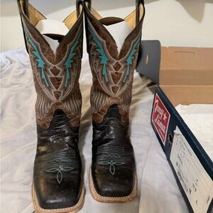 Tony Lama Black and Brown Boots with Turquoise Accents